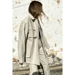 AFRM Bruno Faux Leather Button Front Shacket Cargo Utility Chore Boxy Size S